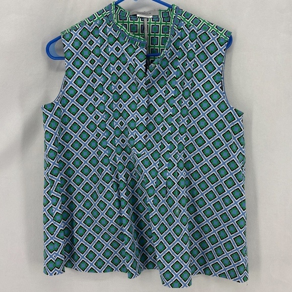 Marella Women’s Size 6 Green Blue Geometric Sleeveless Cotton Italian Tunic - Picture 1 of 9